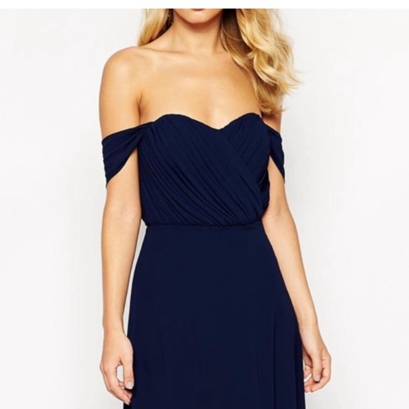 JARLO NAVY FLORENCE OFF SHOULDER GOWN VERY GOOD CONDITION (12) - Picture 2 of 12